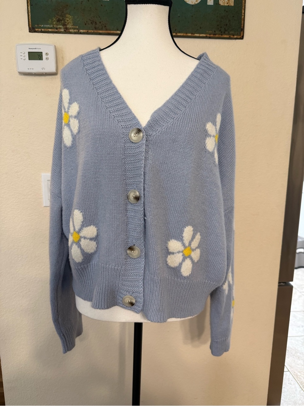 Just Polly Daisy Button Cardigan Sz L Floral Hippie Cottagecore Soft Warm Knit